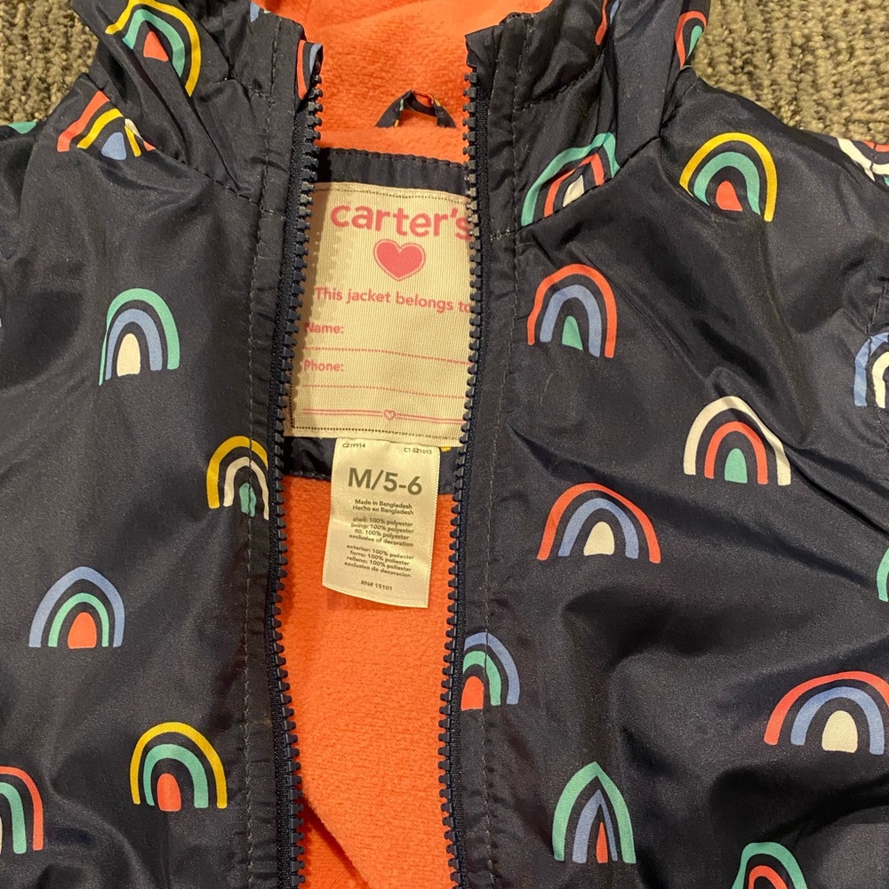 Fleece lined navy blue rain coat with rainbows! Barely worn!